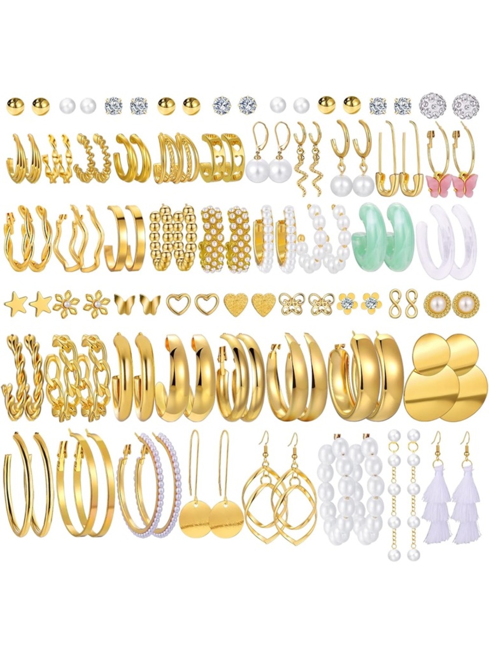 Gold Multi-Style Women’s Earring Set – 54 Piece Fashion Jewelry new